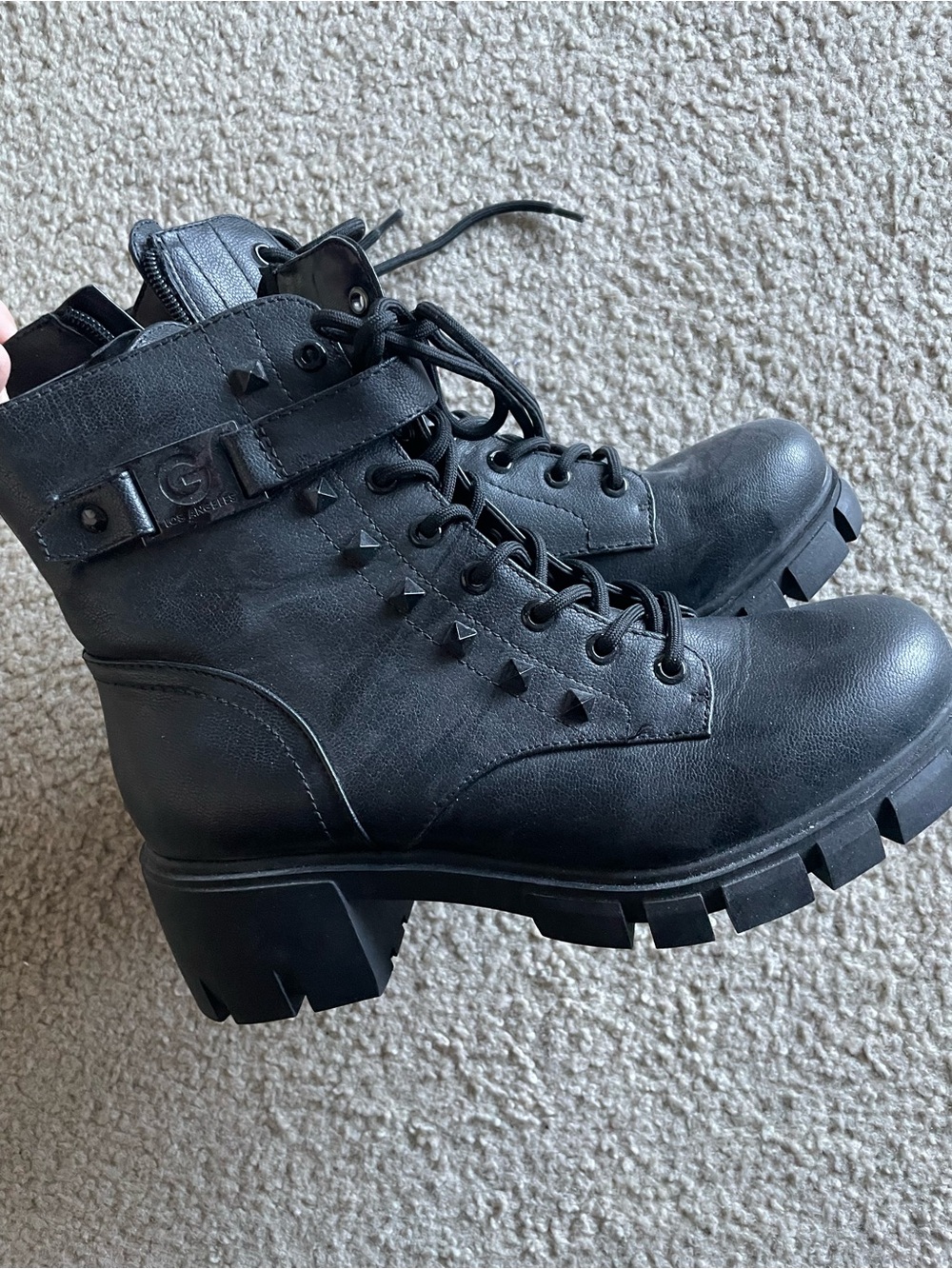 GBG Los Angeles Black Studded Lace-Up Combat Boots